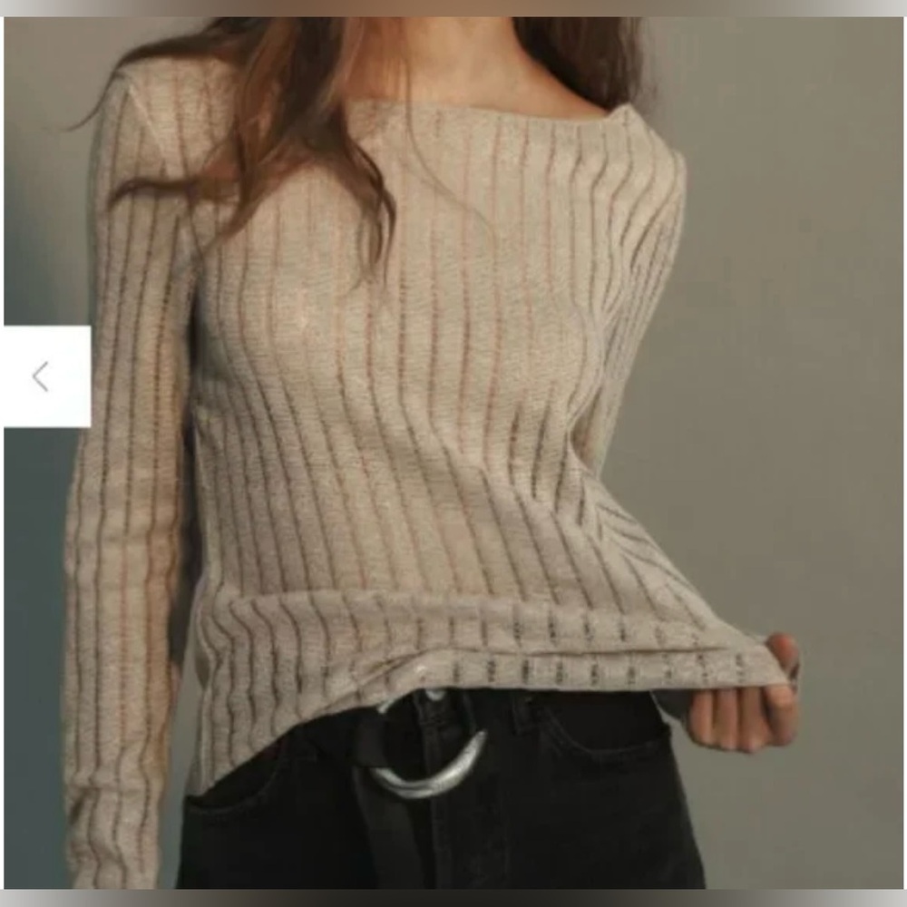 Anthropologie Cream Ribbed Knit Sweater